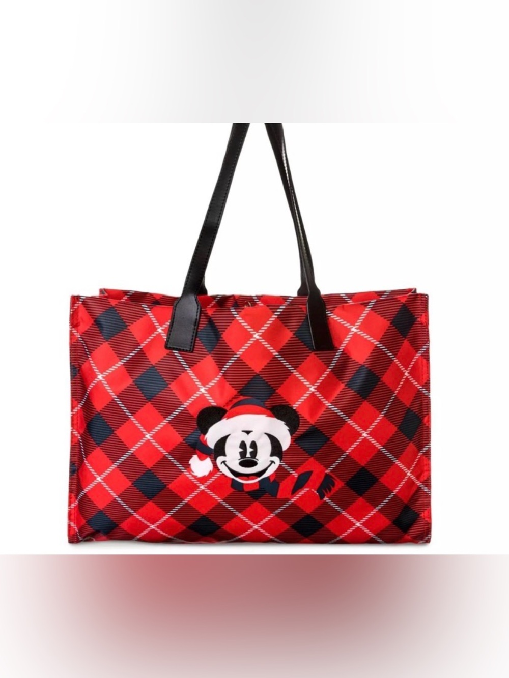 Disney Mickey Mouse with Santa hat Red & Black Plaid Tote